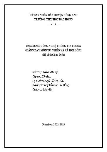 Sáng kiến kinh nghiệm Ứng dụng công nghệ thông tin trong giảng dạy môn Tự nhiên và Xã hội Lớp 2 theo bộ sách Cánh Diều