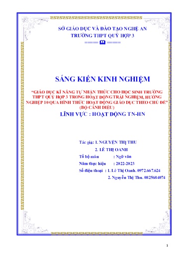 Sáng kiến kinh nghiệm Giáo dục kĩ năng tự nhận thức cho học sinh trường THPT Quỳ Hợp 3 trong hoạt động trải nghiệm, hướng nghiệp qua hình thức hoạt động giáo dục theo chủ đề (bộ sách Cánh diều)