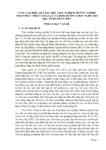 Sáng kiến kinh nghiệm Nâng cao hiệu quả dạy học trải nghiệm, hướng nghiệp nhằm phát triển năng lực và định hướng chọn nghề cho học sinh Lớp 10 THPT (sách Cánh diều)