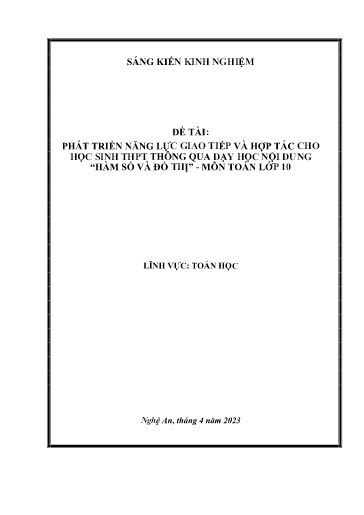 Sáng kiến kinh nghiệm Phát triển năng lực giao tiếp và hợp tác cho học sinh THPT thông qua dạy học nội dung “Hàm số và đồ thị”- Môn Toán lớp 10 (Cánh diều)