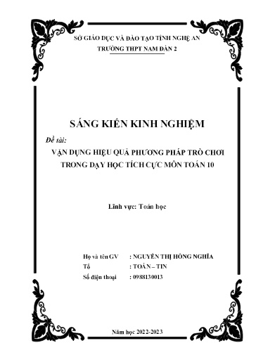 Sáng kiến kinh nghiệm Vận dụng hiệu quả phương pháp trò chơi trong dạy học tích cực môn Toán 10 (Cánh diều)