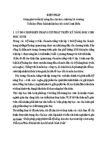 Sáng kiến kinh nghiệm Biện pháp giúp phát triển kỹ năng đọc cho học sinh Lớp 1 trường Tiểu học Phúc Khánh khi học bộ sách Cánh Diều