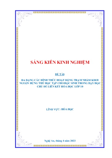 Sáng kiến kinh nghiệm Đa dạng các hình thức hoạt động trạm khơi nguồn hứng thú học tập cho học sinh trong dạy học chủ đề Liên kết hóa học, Hóa học 10 sách Cánh diều