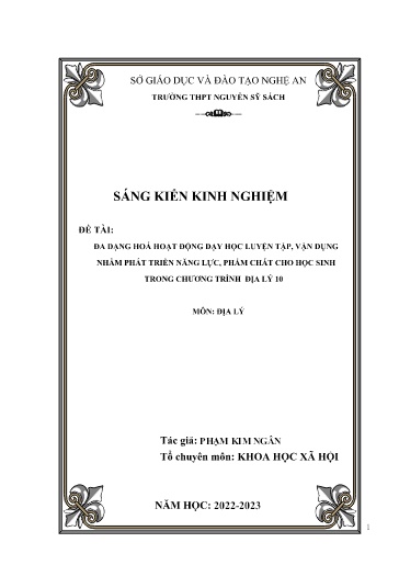 Sáng kiến kinh nghiệm Đa dạng hoá hoạt động dạy học luyện tập, vận dụng nhằm phát triển năng lực, phẩm chất học sinh trong chương trình Địa lí 10, bộ sách Cánh Diều