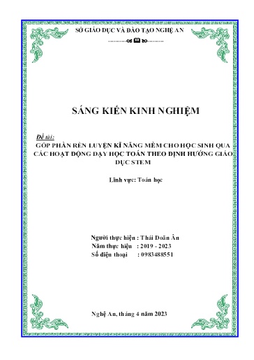 Sáng kiến kinh nghiệm Góp phần rèn luyện kĩ năng mềm cho học sinh qua các hoạt động dạy học toán theo định hướng giáo dục STEM theo SGK mới