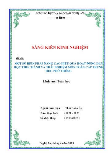 Sáng kiến kinh nghiệm Một số biện pháp nâng cao hiệu quả hoạt động dạy học thực hành và trải nghiệm môn Toán cấp trung học phổ thông theo SGK mới