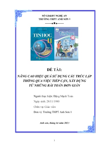 Sáng kiến kinh nghiệm Nâng cao hiệu quả sử dụng cấu trúc lặp thông qua việc tiếp cận, xây dựng từ những bài toán đơn giản, Tin học 10 Cánh diều