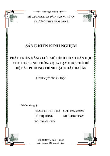 Sáng kiến kinh nghiệm Phát triển năng lực mô hình hoá toán học cho học sinh thông qua dạy học chủ đề hệ bất phương trình bậc nhất hai ẩn theo SGK mới