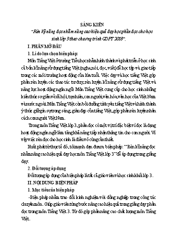 Sáng kiến kinh nghiệm Rèn kỹ năng đọc nhằm nâng cao hiệu quả dạy học phần đọc cho học sinh Lớp 3 theo chương trình GDPT 2018