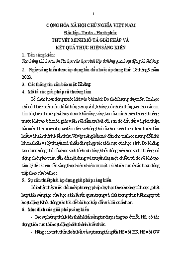 Sáng kiến kinh nghiệm Tạo hứng thú học môn Tin học cho học sinh Lớp 6 thông qua hoạt động khởi động, bộ sách Cánh diều