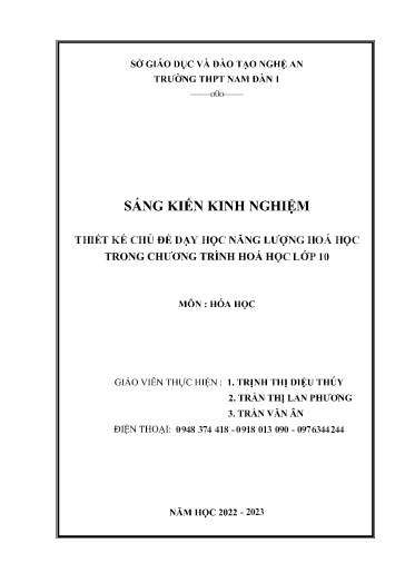 Sáng kiến kinh nghiệm Thiết kế chủ đề dạy học năng lượng hoá học trong chương trình Hoá học Lớp 10, bộ sách giáo khoa mới