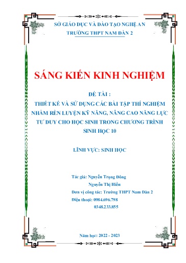 Sáng kiến kinh nghiệm Thiết kế và sử dụng các bài tập thí nghiệm nhằm rèn luyện kỹ năng, nâng cao năng lực tư duy cho học sinh trong chương trình Sinh học 10, bộ sách Cánh diều