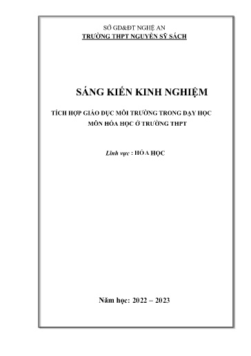 Sáng kiến kinh nghiệm Tích hợp giáo dục môi trường trong dạy học môn hóa học ở trường THPT