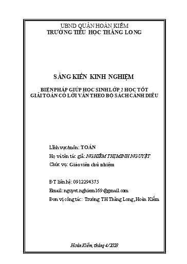 Sáng kiến kinh nghiệm Biện pháp giúp học sinh Lớp 2 học tốt giải toán có lời văn theo bộ sách Cánh diều