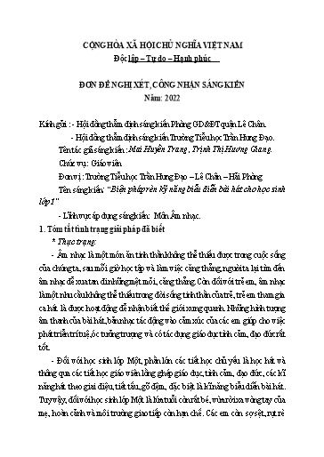 Sáng kiến kinh nghiệm Biện pháp rèn kỹ năng biểu diễn bài hát cho học sinh lớp 1