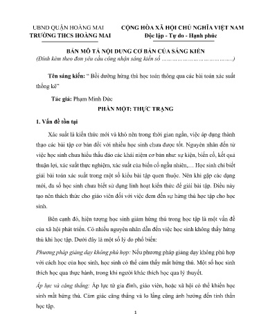 Sáng kiến kinh nghiệm Bồi dưỡng hứng thú học toán thông qua các bài toán xác suất thống kê (bộ sách Cánh diều)