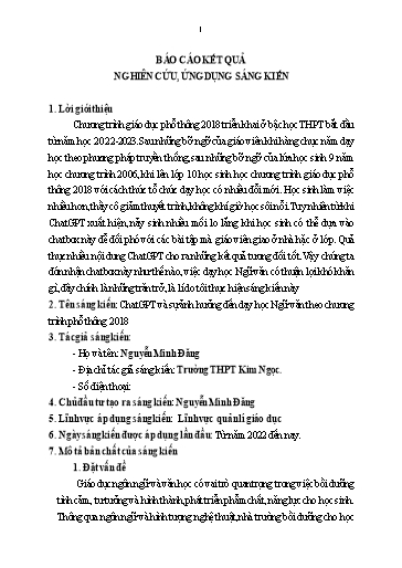 Sáng kiến kinh nghiệm ChatGPT và sự ảnh hưởng đến dạy học Ngữ văn theo chương trình phổ thông 2018