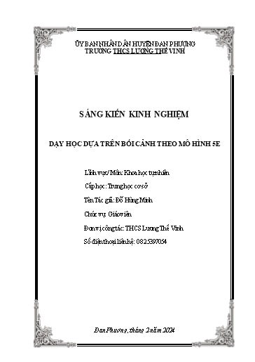 Sáng kiến kinh nghiệm Dạy học dựa trên bối cảnh theo mô hình 5E (Khoa học tự nhiên 6, Cánh diều)