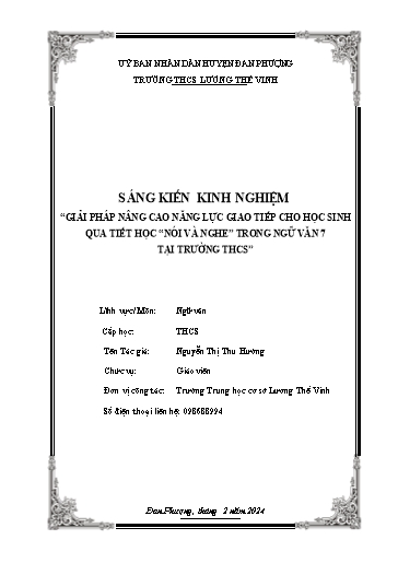 Sáng kiến kinh nghiệm Giải pháp nâng cao năng lực giao tiếp cho HS qua tiết học “Nói và nghe” trong Ngữ văn 7 (bộ sách Cánh diều) tại trường THCS