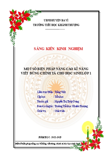 Sáng kiến kinh nghiệm Một số bện pháp nâng cao kĩ năng viết đúng chính tả cho học sinh Lớp 1 (bộ sách Cánh diều)