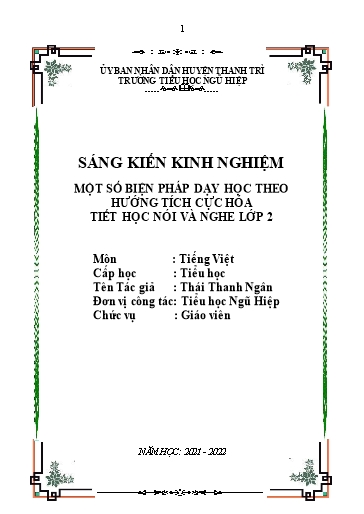 Sáng kiến kinh nghiệm Một số biện pháp dạy học theo hướng tích cực hóa trong tiết học Nói và nghe Lớp 2