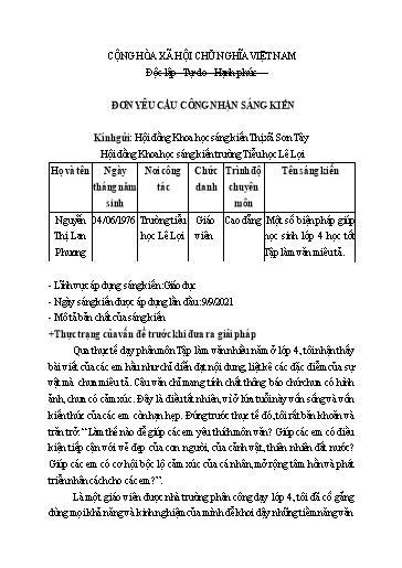 Sáng kiến kinh nghiệm Một số biện pháp giúp học sinh Lớp 4 học tốt Tập làm văn miêu tả