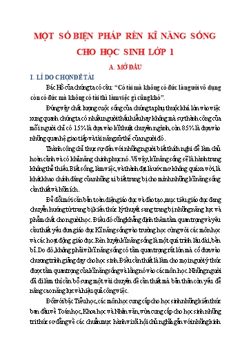 Sáng kiến kinh nghiệm Một số biện pháp rèn kĩ năng sống cho học sinh Lớp 1