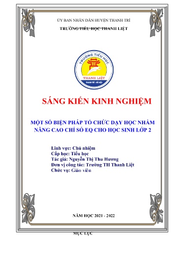 Sáng kiến kinh nghiệm Một số biện pháp tổ chức dạy học nhằm nâng cao chỉ số EQ cho học sinh Lớp 2