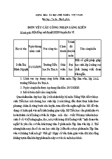 Sáng kiến kinh nghiệm Một số giải pháp giúp học sinh Lớp 2 nâng cao chất lượng viết đoạn văn ngắn