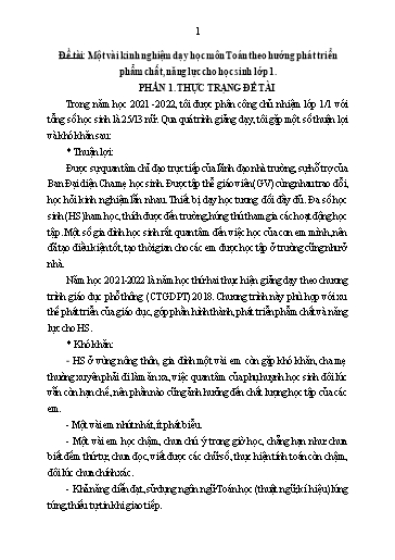 Sáng kiến kinh nghiệm Một vài kinh nghiệm dạy học môn Toán theo hướng phát triển phẩm chất, năng lực cho học sinh Lớp 1, bộ sách Cánh diều