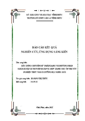 Sáng kiến kinh nghiệm Xây dựng Chuyên đề “Phân dạng và phương pháp giải bài tập di truyền hoán vị gen” dành cho ôn thi TN THPT và bồi dưỡng học sinh giỏi